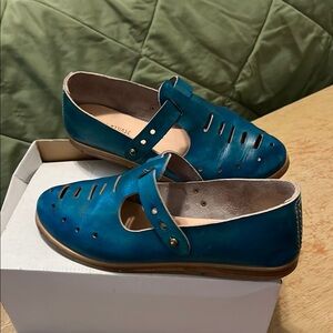 Handmade Blue Leather Women's Sandals 38